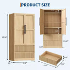 Grande armoire-penderie avec tringle et tiroirs, armoire de rangement 2-en-1 avec portes en bois pour chambre à coucher, organisateur grande capacité avec conception anti-basculement