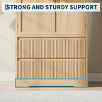 Grande armoire-penderie avec tringle et tiroirs, armoire de rangement 2-en-1 avec portes en bois pour chambre à coucher, organisateur grande capacité avec conception anti-basculement