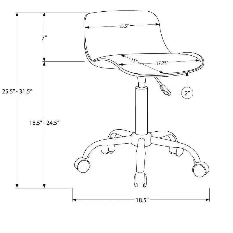 Chaise de bureau moderne Okak réglable en hauteur, chaise de bureau avec base et roulettes métalliques, chaise d'ordinateur pivotante à 360° pour l'étude et le bureau