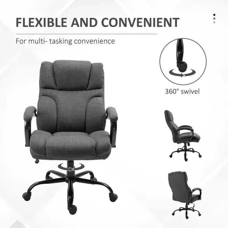 Fauteuil Okak extra large et confortable avec hauteur réglable, chaise de bureau ergonomique avec accoudoirs rembourrés, chaise croisée pour la maison, le bureau