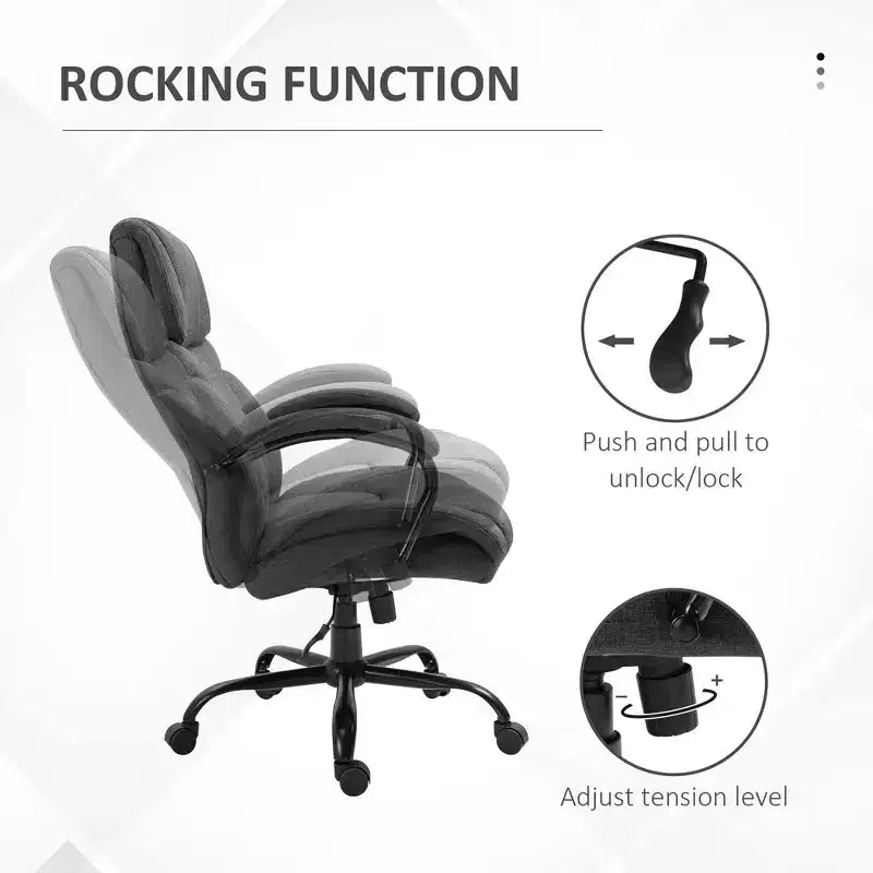 Fauteuil Okak extra large et confortable avec hauteur réglable, chaise de bureau ergonomique avec accoudoirs rembourrés, chaise croisée pour la maison, le bureau