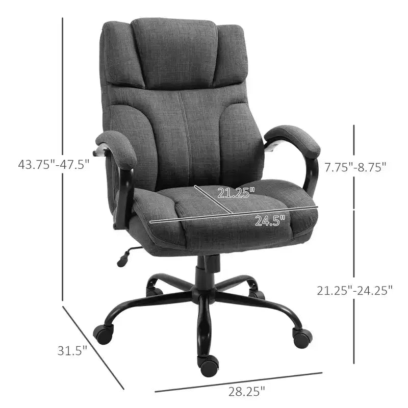 Fauteuil Okak extra large et confortable avec hauteur réglable, chaise de bureau ergonomique avec accoudoirs rembourrés, chaise croisée pour la maison, le bureau