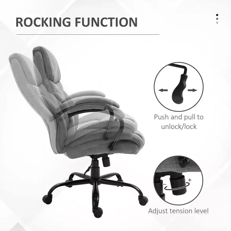 Fauteuil Okak extra large et confortable avec hauteur réglable, chaise de bureau ergonomique avec accoudoirs rembourrés, chaise croisée pour la maison, le bureau
