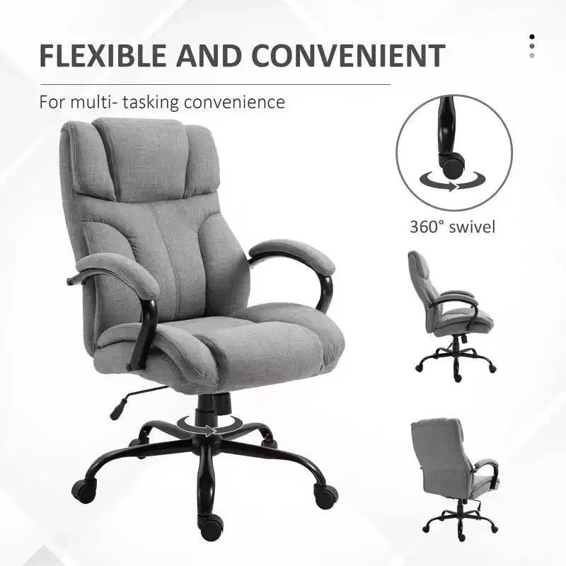 Fauteuil Okak extra large et confortable avec hauteur réglable, chaise de bureau ergonomique avec accoudoirs rembourrés, chaise croisée pour la maison, le bureau