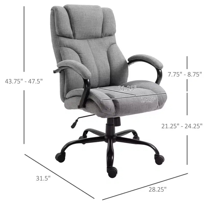 Fauteuil Okak extra large et confortable avec hauteur réglable, chaise de bureau ergonomique avec accoudoirs rembourrés, chaise croisée pour la maison, le bureau