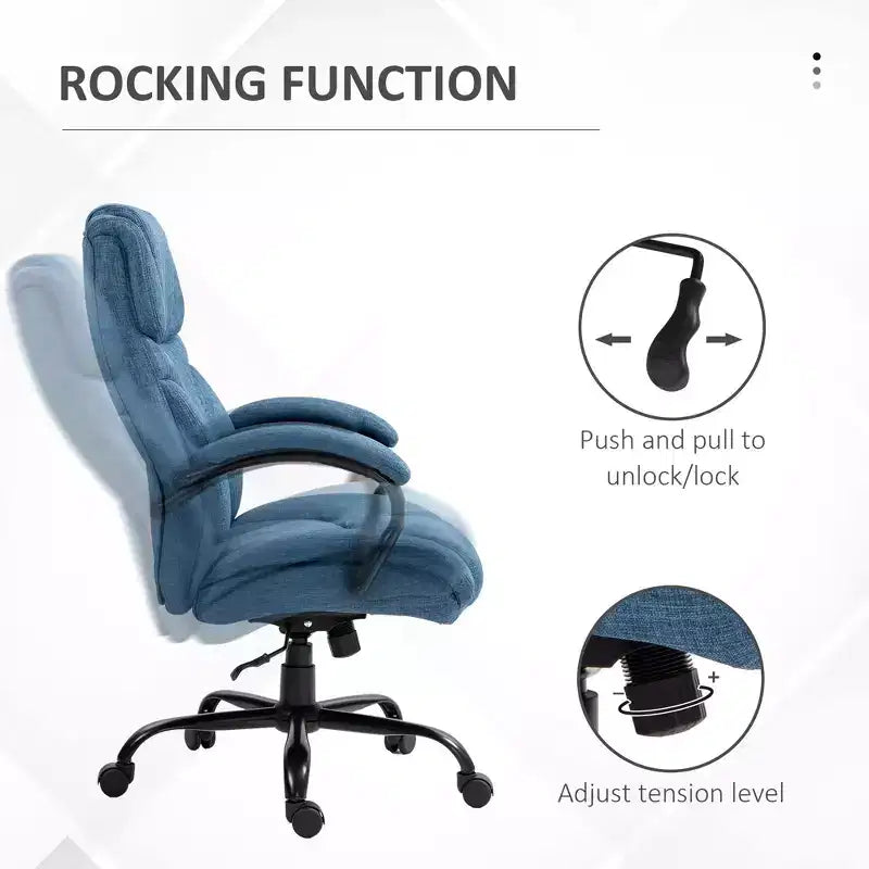 Fauteuil Okak extra large et confortable avec hauteur réglable, chaise de bureau ergonomique avec accoudoirs rembourrés, chaise croisée pour la maison, le bureau