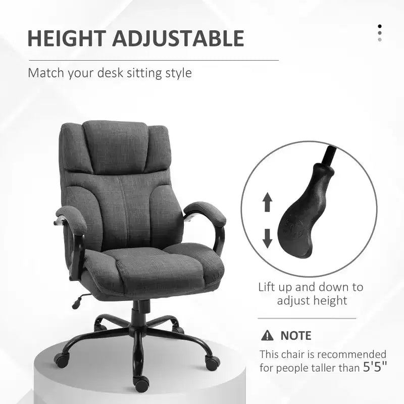 Fauteuil Okak extra large et confortable avec hauteur réglable, chaise de bureau ergonomique avec accoudoirs rembourrés, chaise croisée pour la maison, le bureau
