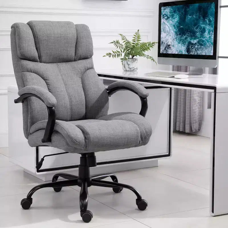 Fauteuil Okak extra large et confortable avec hauteur réglable, chaise de bureau ergonomique avec accoudoirs rembourrés, chaise croisée pour la maison, le bureau