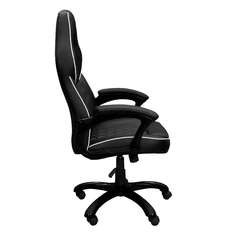 Fauteuil de jeu à dossier haut Okak avec siège et dossier rembourrés, chaise de bureau de direction avec base et roulettes en métal, chaise de bureau pour l'étude, la salle de lecture, noir