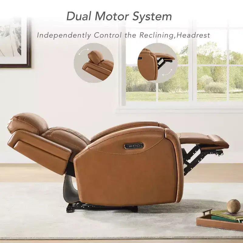Fauteuil inclinable motorisé deux moteurs en cuir Spruce & Spring avec fonction de mise à plat et appuie-tête motorisé