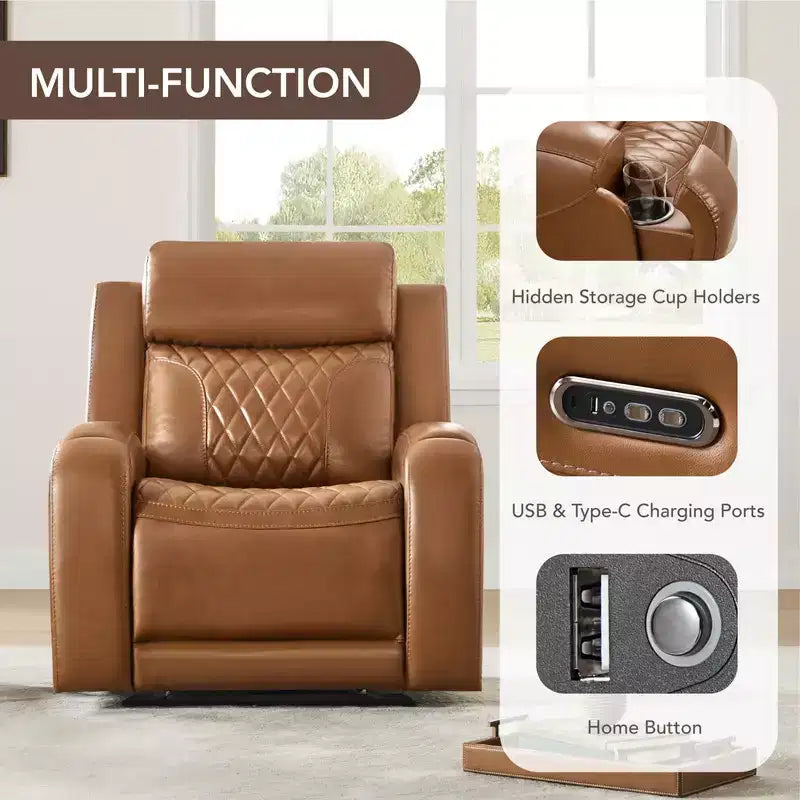Fauteuil inclinable motorisé deux moteurs en cuir Spruce & Spring avec fonction de mise à plat et appuie-tête motorisé