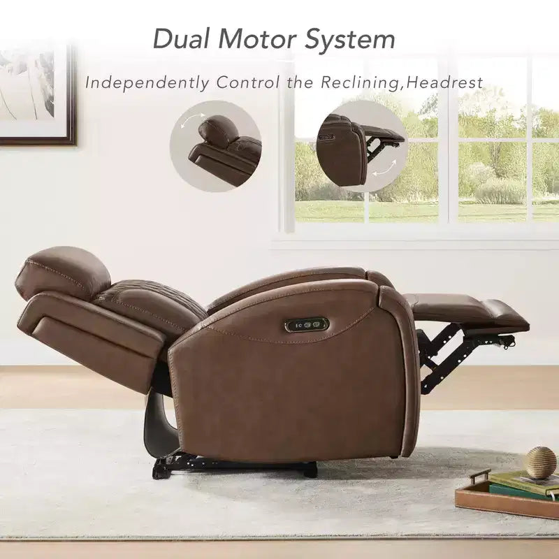 Fauteuil inclinable motorisé deux moteurs en cuir Spruce & Spring avec fonction de mise à plat et appuie-tête motorisé