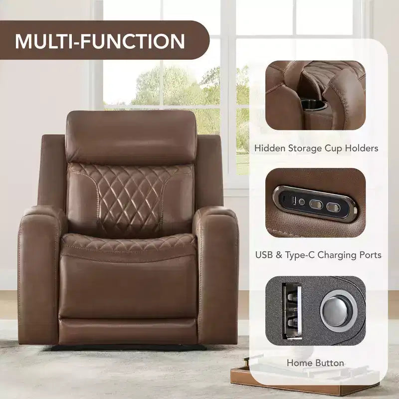 Fauteuil inclinable motorisé deux moteurs en cuir Spruce & Spring avec fonction de mise à plat et appuie-tête motorisé
