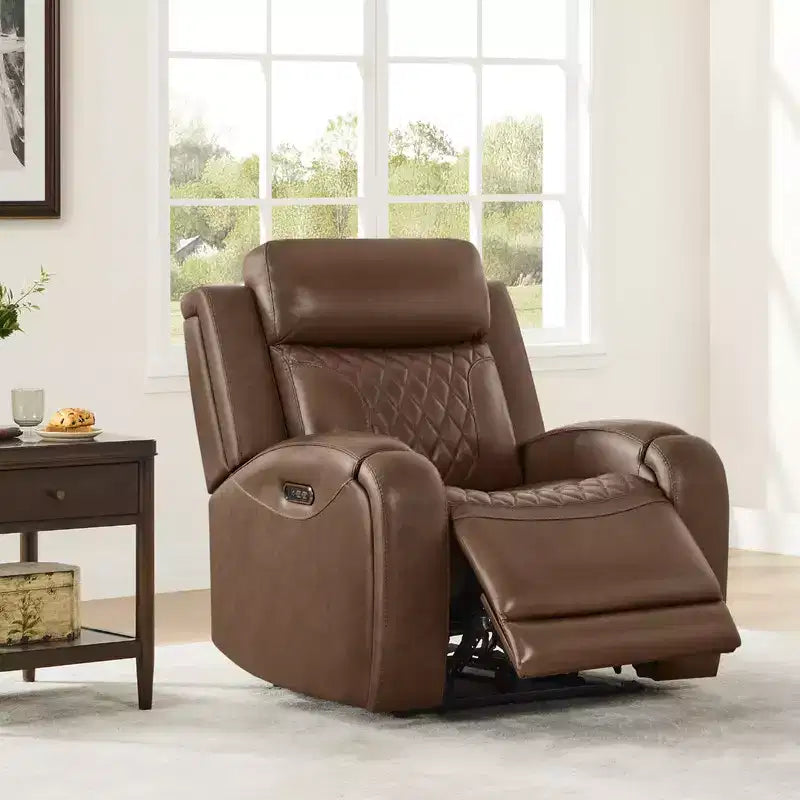Spruce & Spring Leather Dual Motor Power Lay Flat Recliner with Power Headrest
