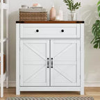 Okak Modern Storage Cabinet, Kitchen Cabinet with Walnut Countertop and Adjustable Shelf, Bar Cabinet for Kitchen, Dining Room, Entryway