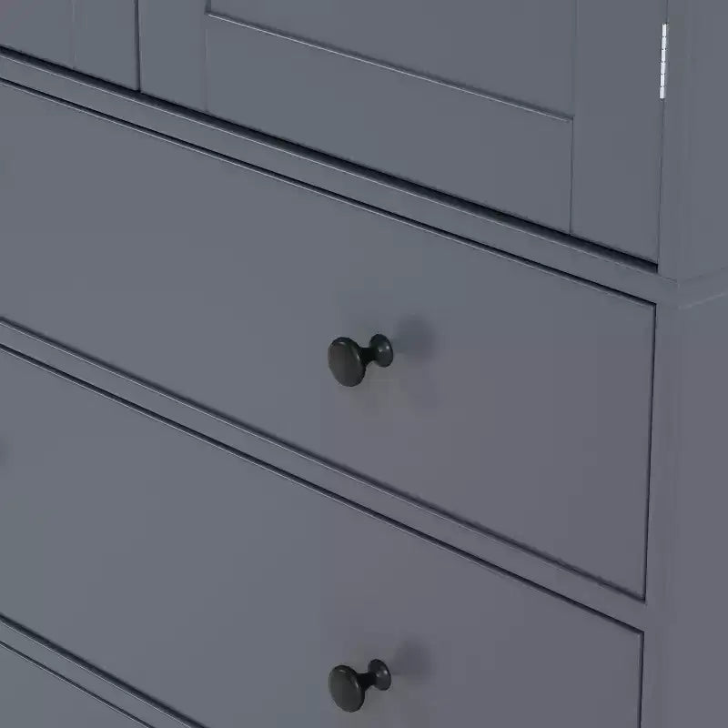 Meuble de rangement Okak 77 pouces, Meuble de cuisine sur pied avec 3 étagères réglables, 8 étagères de porte, 3 tiroirs, Meuble de rangement pour la cuisine