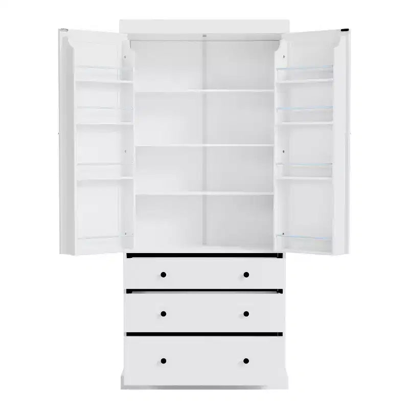 Meuble de rangement Okak 77 pouces, Meuble de cuisine sur pied avec 3 étagères réglables, 8 étagères de porte, 3 tiroirs, Meuble de rangement pour la cuisine