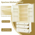 Meuble de rangement Okak 77 pouces, Meuble de cuisine sur pied avec 3 étagères réglables, 8 étagères de porte, 3 tiroirs, Meuble de rangement pour la cuisine