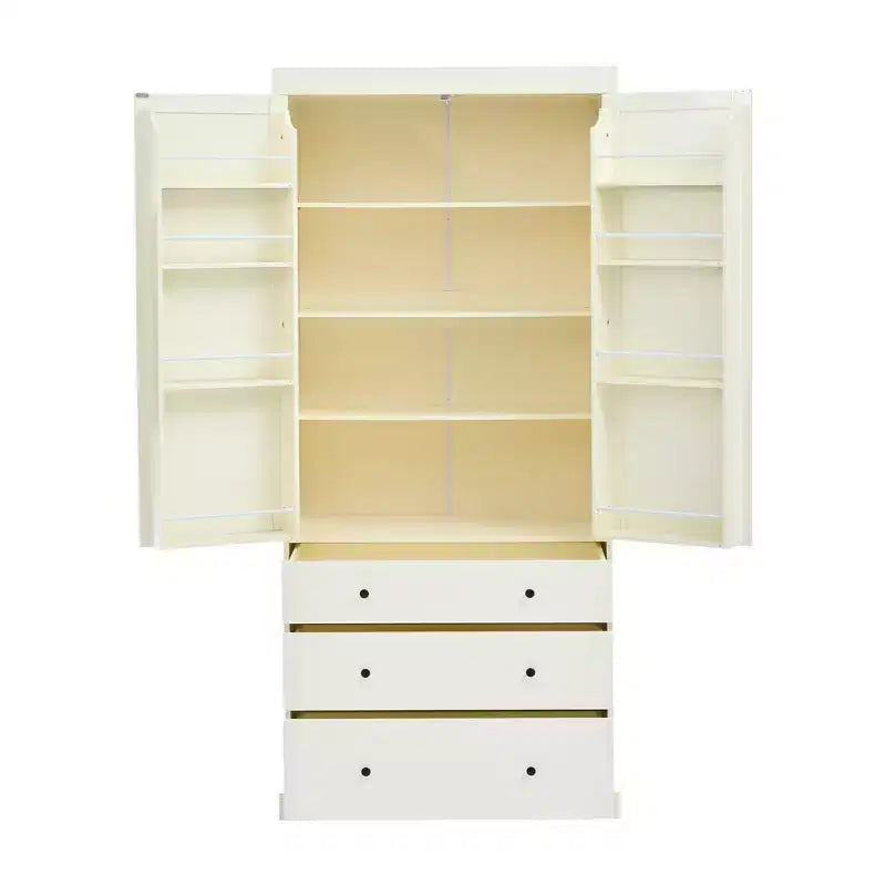 Meuble de rangement Okak 77 pouces, Meuble de cuisine sur pied avec 3 étagères réglables, 8 étagères de porte, 3 tiroirs, Meuble de rangement pour la cuisine