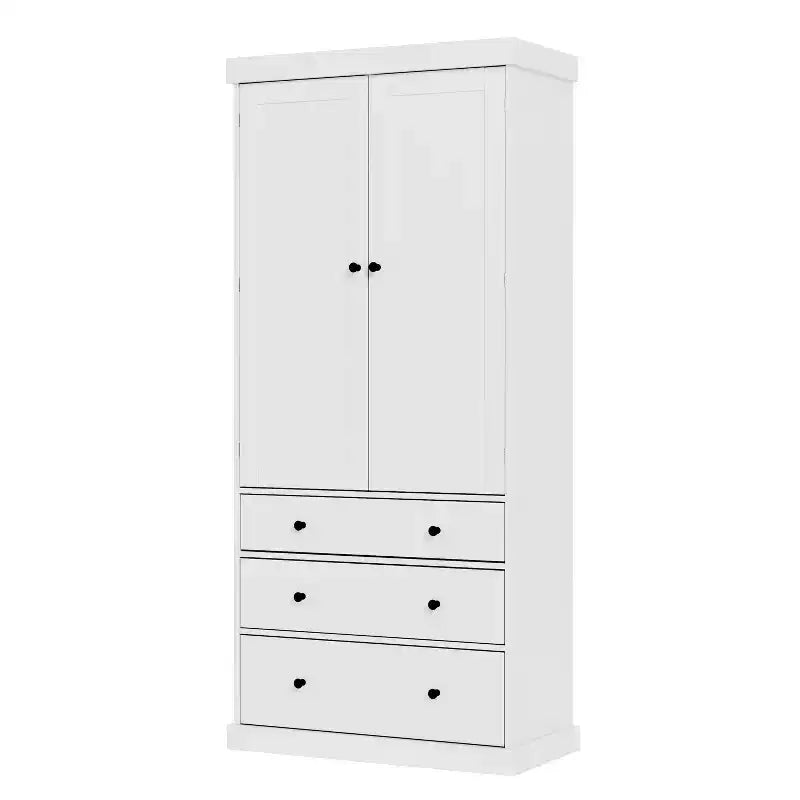 Meuble de rangement Okak 77 pouces, Meuble de cuisine sur pied avec 3 étagères réglables, 8 étagères de porte, 3 tiroirs, Meuble de rangement pour la cuisine