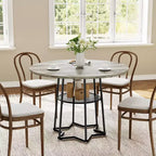 Table à manger ronde COZONY pour 4 personnes, table de cuisine de ferme de 38,6 po avec plateau en bois et base en métal, étagère de rangement, table de salle à manger rustique (table uniquement)