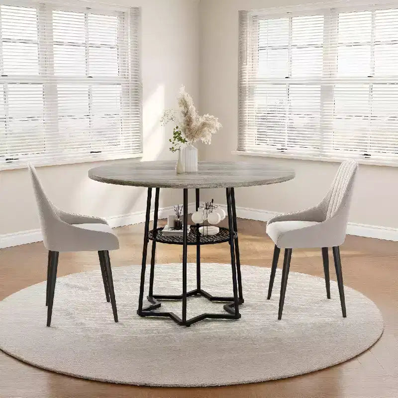 Table à manger ronde COZONY pour 4 personnes, table de cuisine de ferme de 38,6 po avec plateau en bois et base en métal, étagère de rangement, table de salle à manger rustique (table uniquement)