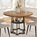 Table à manger ronde COZONY pour 4 personnes, table de cuisine de ferme de 38,6 po avec plateau en bois et base en métal, étagère de rangement, table de salle à manger rustique (table uniquement)