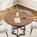 Table à manger ronde COZONY pour 4 personnes, table de cuisine de ferme de 38,6 po avec plateau en bois et base en métal, étagère de rangement, table de salle à manger rustique (table uniquement)