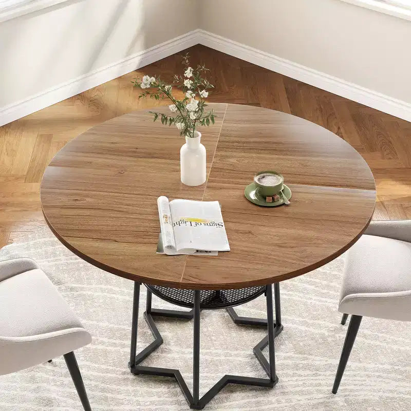 Table à manger ronde COZONY pour 4 personnes, table de cuisine de ferme de 38,6 po avec plateau en bois et base en métal, étagère de rangement, table de salle à manger rustique (table uniquement)