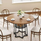 Table à manger ronde COZONY pour 4 personnes, table de cuisine de ferme de 38,6 po avec plateau en bois et base en métal, étagère de rangement, table de salle à manger rustique (table uniquement)