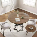 Table à manger ronde COZONY pour 4 personnes, table de cuisine de ferme de 38,6 po avec plateau en bois et base en métal, étagère de rangement, table de salle à manger rustique (table uniquement)