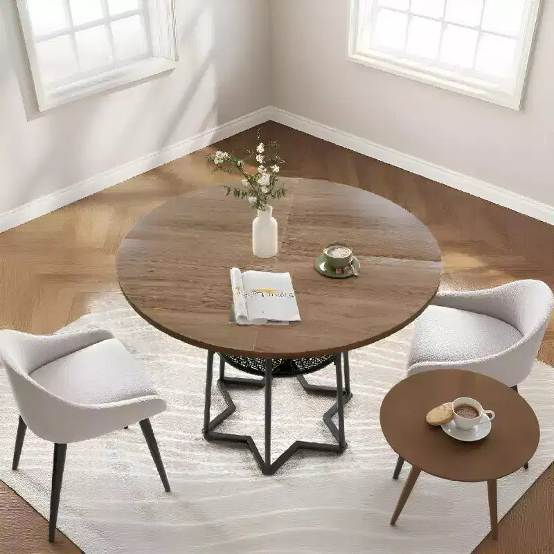 Table à manger ronde COZONY pour 4 personnes, table de cuisine de ferme de 38,6 po avec plateau en bois et base en métal, étagère de rangement, table de salle à manger rustique (table uniquement)