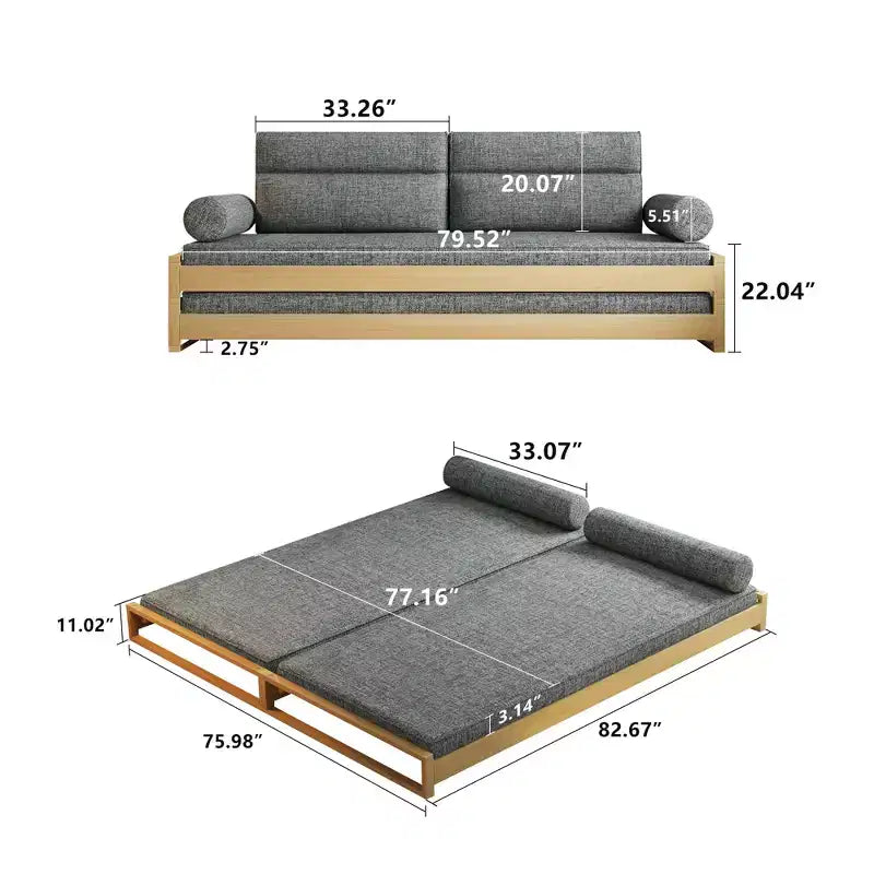 Canapé-lit convertible moderne Gaoyangjiaju 82,67 pouces avec cadre en bois massif et housses amovibles