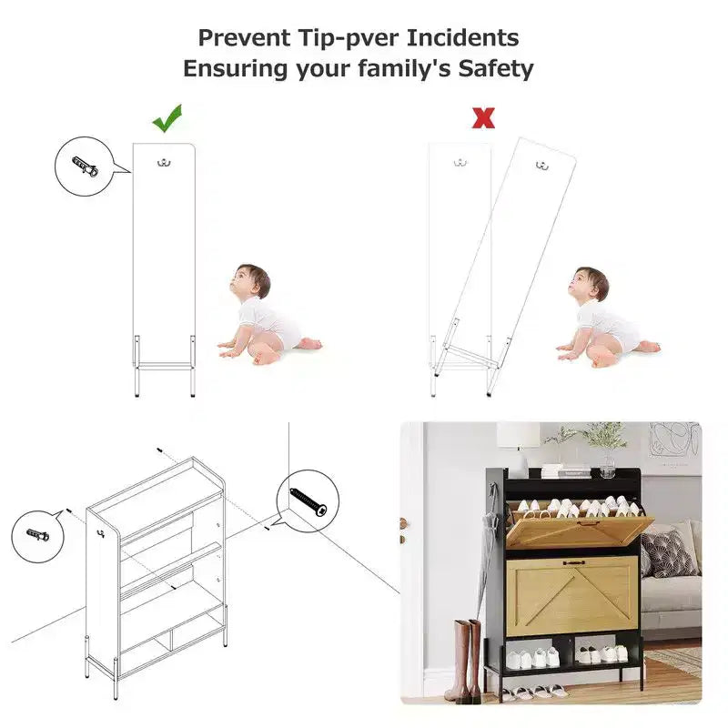 Meuble de rangement pour chaussures Coolmee pour entrée, organisateur de chaussures avec 2 tiroirs basculants, meuble de rangement étroit autoportant pour entrée