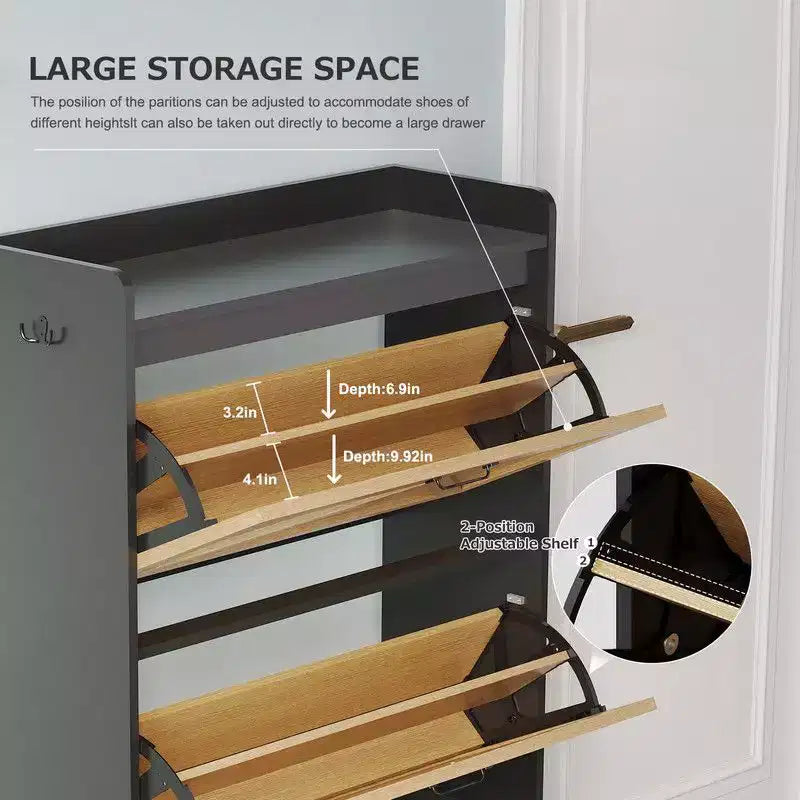 Meuble de rangement pour chaussures Coolmee pour entrée, organisateur de chaussures avec 2 tiroirs basculants, meuble de rangement étroit autoportant pour entrée