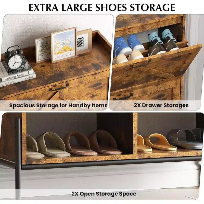 Meuble de rangement pour chaussures Coolmee pour entrée, organisateur de chaussures avec 2 tiroirs basculants, meuble de rangement étroit autoportant pour entrée