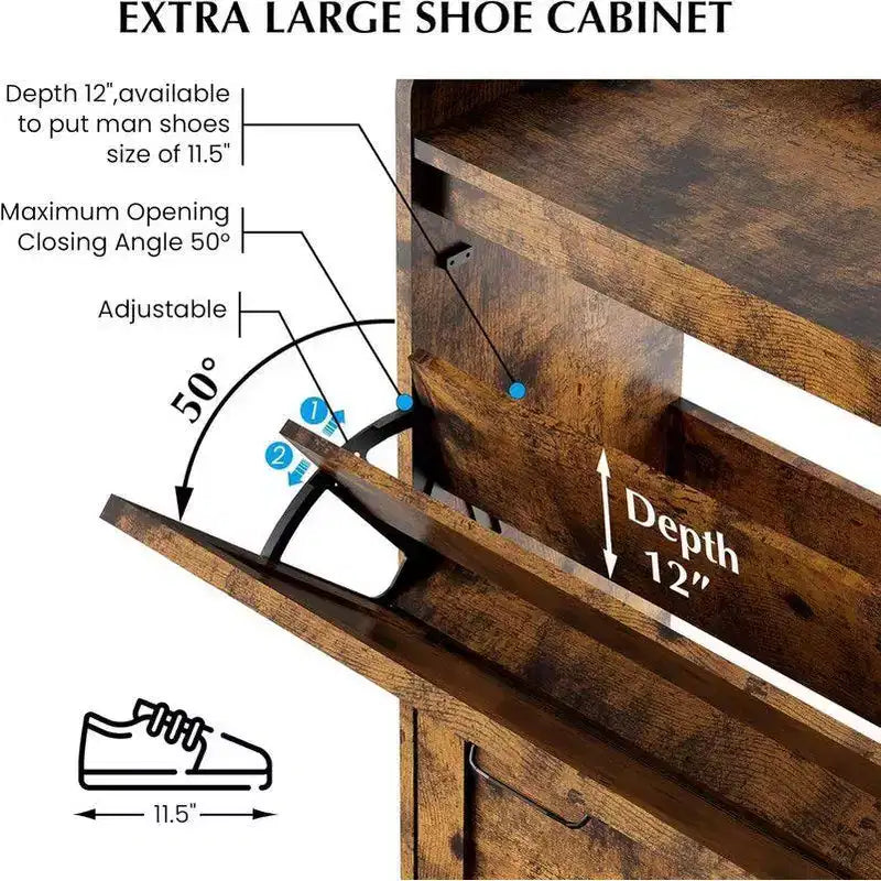 Meuble de rangement pour chaussures Coolmee pour entrée, organisateur de chaussures avec 2 tiroirs basculants, meuble de rangement étroit autoportant pour entrée