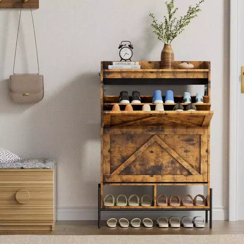 Meuble de rangement pour chaussures Coolmee pour entrée, organisateur de chaussures avec 2 tiroirs basculants, meuble de rangement étroit autoportant pour entrée