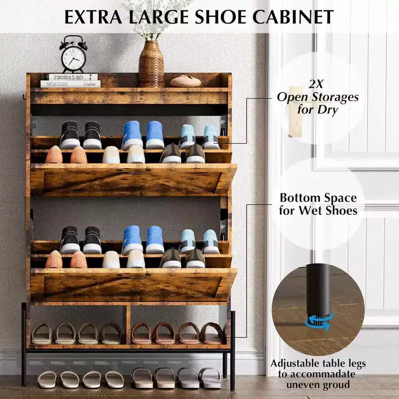 Meuble de rangement pour chaussures Coolmee pour entrée, organisateur de chaussures avec 2 tiroirs basculants, meuble de rangement étroit autoportant pour entrée