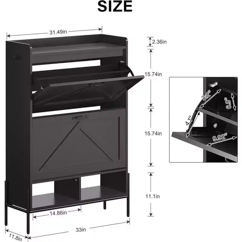 Meuble de rangement pour chaussures Coolmee pour entrée, organisateur de chaussures avec 2 tiroirs basculants, meuble de rangement étroit autoportant pour entrée