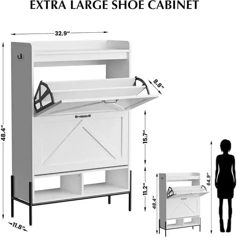 Meuble de rangement pour chaussures Coolmee pour entrée, organisateur de chaussures avec 2 tiroirs basculants, meuble de rangement étroit autoportant pour entrée