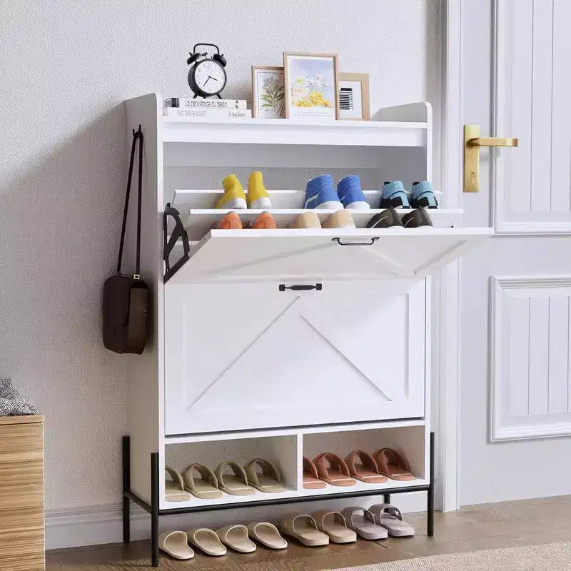 Meuble de rangement pour chaussures Coolmee pour entrée, organisateur de chaussures avec 2 tiroirs basculants, meuble de rangement étroit autoportant pour entrée