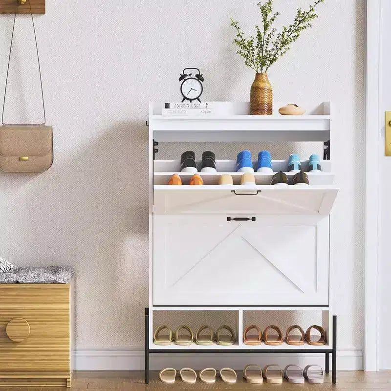 Meuble de rangement pour chaussures Coolmee pour entrée, organisateur de chaussures avec 2 tiroirs basculants, meuble de rangement étroit autoportant pour entrée