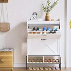 Meuble de rangement pour chaussures Coolmee pour entrée, organisateur de chaussures avec 2 tiroirs basculants, meuble de rangement étroit autoportant pour entrée