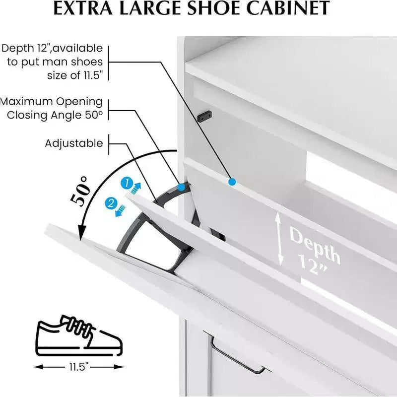 Meuble de rangement pour chaussures Coolmee pour entrée, organisateur de chaussures avec 2 tiroirs basculants, meuble de rangement étroit autoportant pour entrée