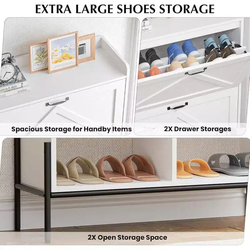 Meuble de rangement pour chaussures Coolmee pour entrée, organisateur de chaussures avec 2 tiroirs basculants, meuble de rangement étroit autoportant pour entrée