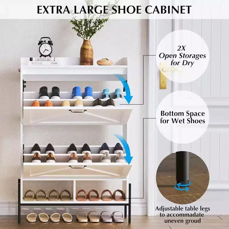 Meuble de rangement pour chaussures Coolmee pour entrée, organisateur de chaussures avec 2 tiroirs basculants, meuble de rangement étroit autoportant pour entrée