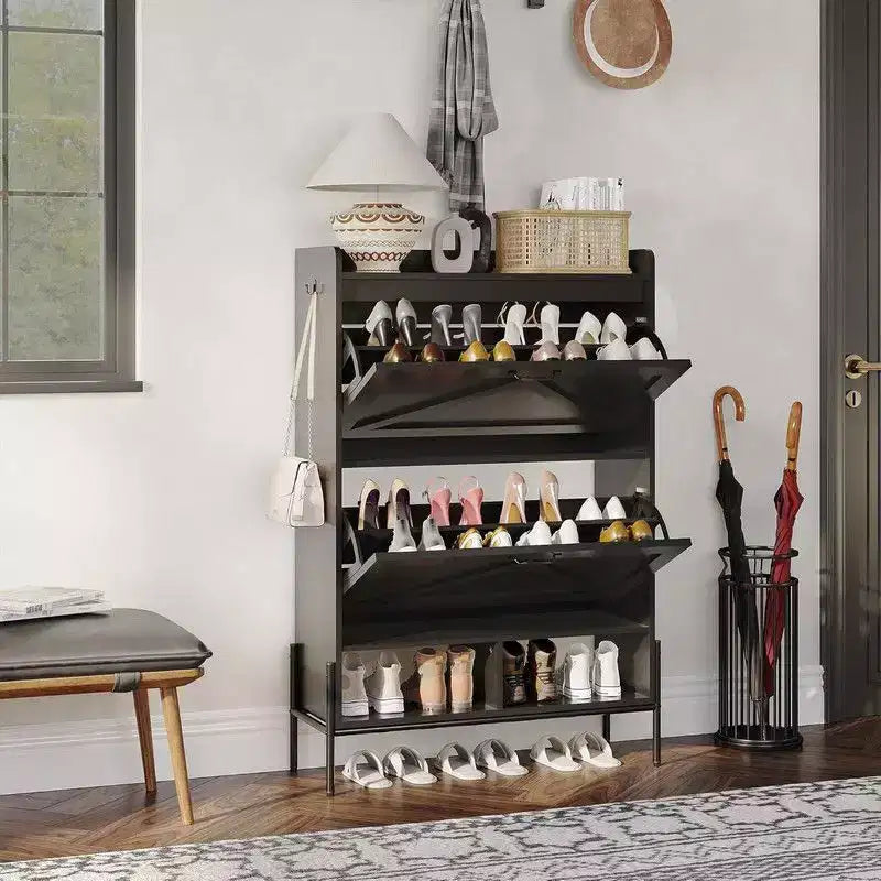 Meuble de rangement pour chaussures Coolmee pour entrée, organisateur de chaussures avec 2 tiroirs basculants, meuble de rangement étroit autoportant pour entrée