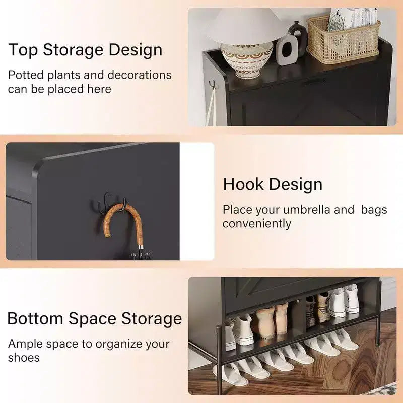 Meuble de rangement pour chaussures Coolmee pour entrée, organisateur de chaussures avec 2 tiroirs basculants, meuble de rangement étroit autoportant pour entrée
