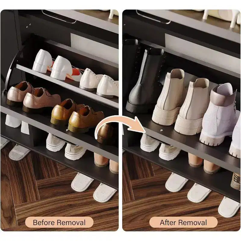 Meuble de rangement pour chaussures Coolmee pour entrée, organisateur de chaussures avec 2 tiroirs basculants, meuble de rangement étroit autoportant pour entrée